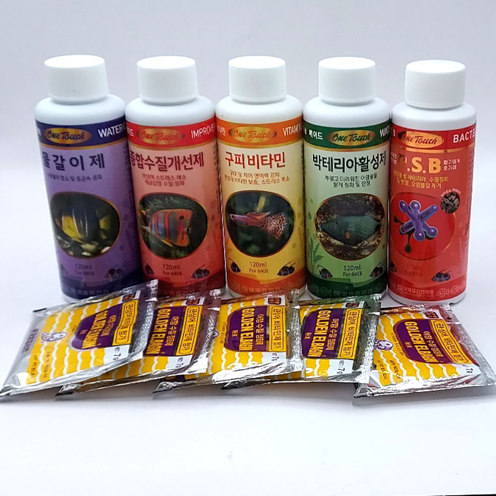 국제프리츠 골든엘바진 7g 5포 + 120ml 5종세트 어항 수조 수족관 물갈이제 / 박테리아활성제 / 종합수질개선제 / 구피비타민 / PSB생박테리아 13,700원