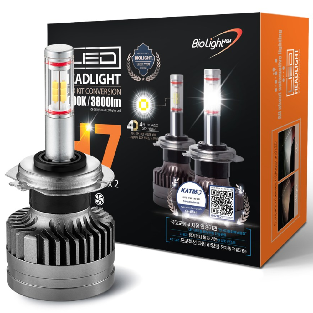 튜닝인증부품 바이오라이트 4면 합법 LED 전조등 헤드라이트 (1 Set), H7, 2개, A-Type 112,000원