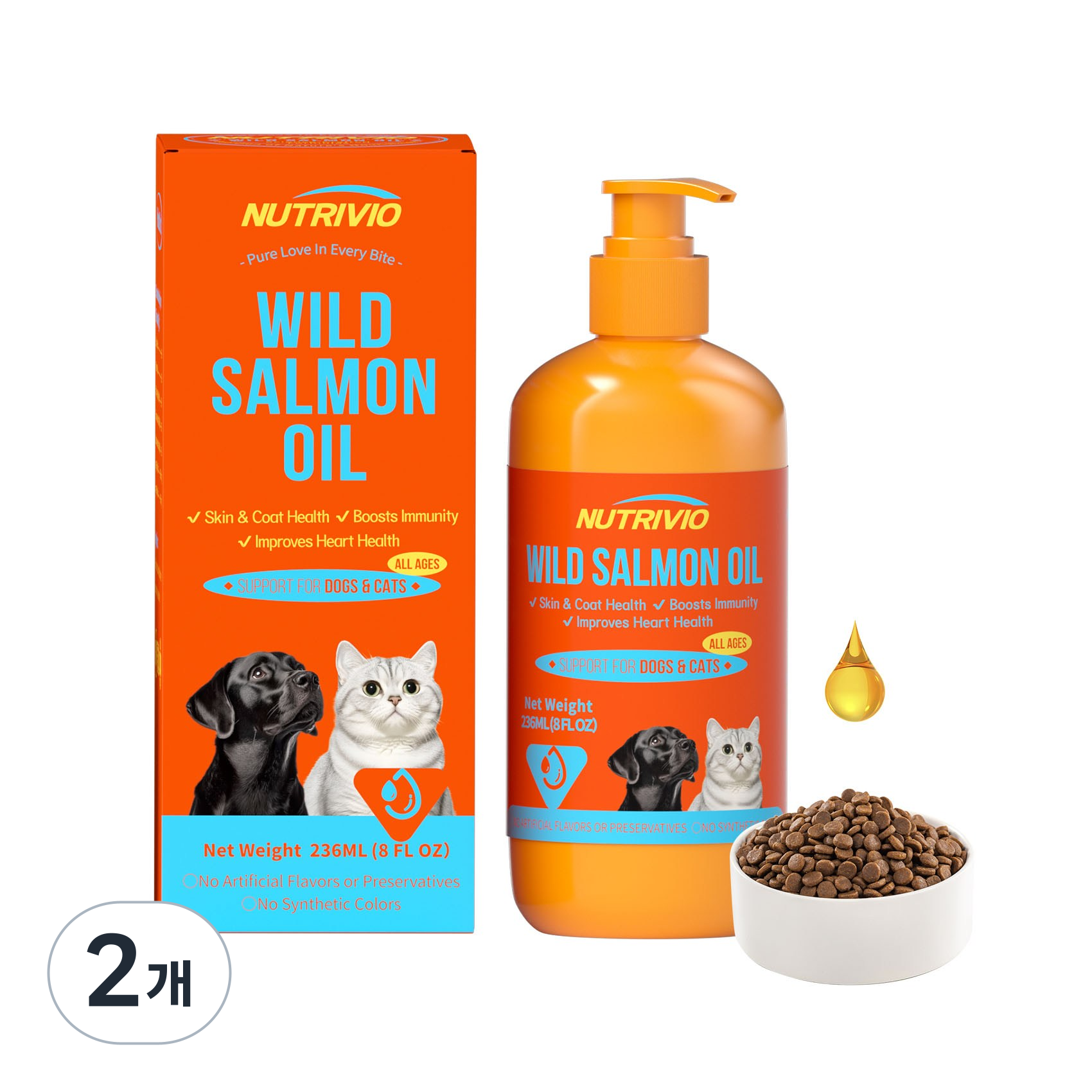 Nutrivio 강아지 영양제 알래스카 내추럴 노견 소형견 종합 대용량 연어오일 영양제, 2개, 오메가3, 236ml 61,000원