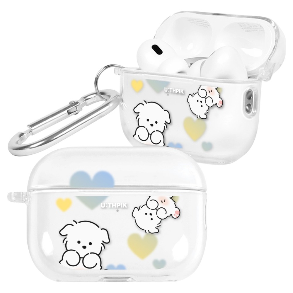 유스픽 디자인 에어팟 프로3 클리어 하드 케이스 + 카라비너 세트, 에어팟 프로3, 05 왕왕귀여워발라당 말티, 1세트 17,550원