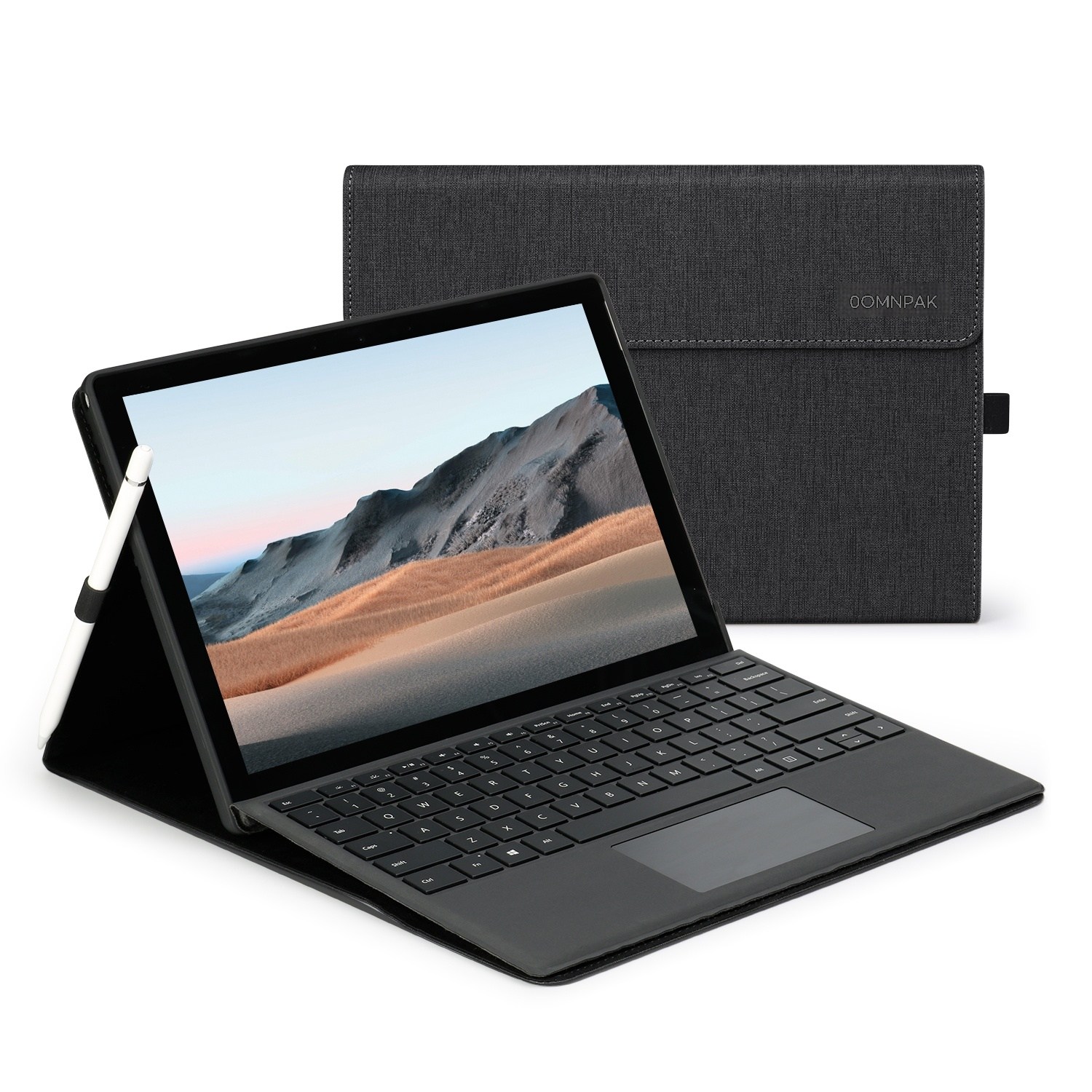 Surface Pro 4/5/6/7+ 호환 고급 가죽 키보드 커버 + 펜 홀 포함 태블릿 케이스, 1개, 블랙 31,000원