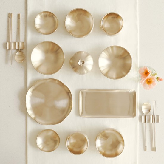 [쿠팡]  방짜유기 차림 2인 반상기세트 보자기 선물포장+모던술잔 2P 1,360,000원