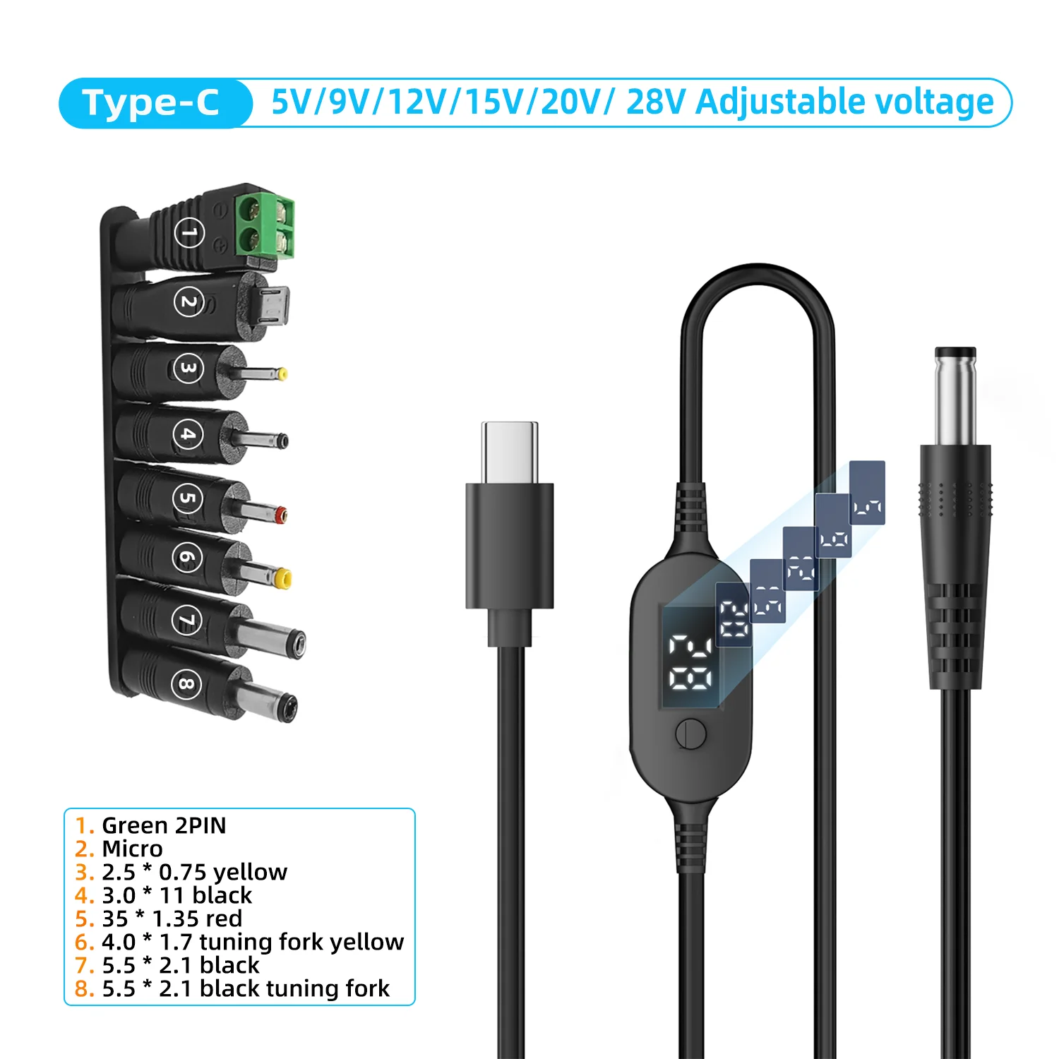 USB C to DC 파워 부스트 케이블 140W 타입 C to 5V 9V 12V 15V 20V 28V 조절 가능한 전압 어댑터 커넥터 12,900원