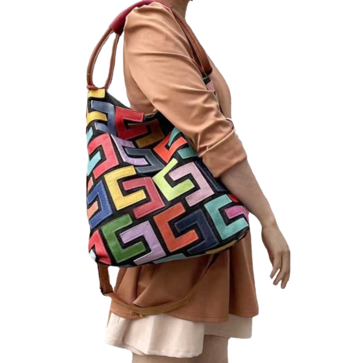 스타일STY1 기하학 컬러패치 천연소가죽 빅숄더백 빅백 크로스백 빅사이즈 가방 쇼퍼백 토트 정품판매자 아길라 마이코디 확인필 국내배송 64,800원