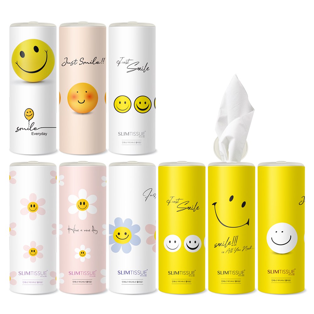 선물세트 9P [해피스마일] / 차량용 휴대용 캔티슈 휴지 화장지 미니 원통형 원형 대나무 슬림티슈 집들이 개업, 1세트, 9개입 19,900원