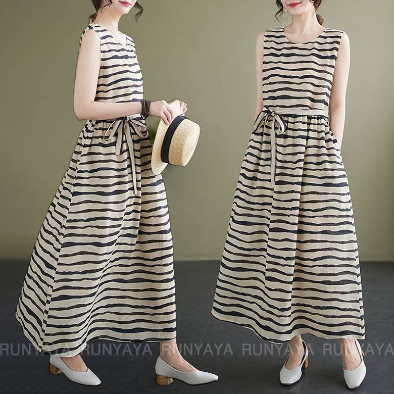 라운드넷 민소매 루즈핏 롱 원피스 여름 여성 원피스 캐주얼 비치 나시원피스  D99U 23,770원