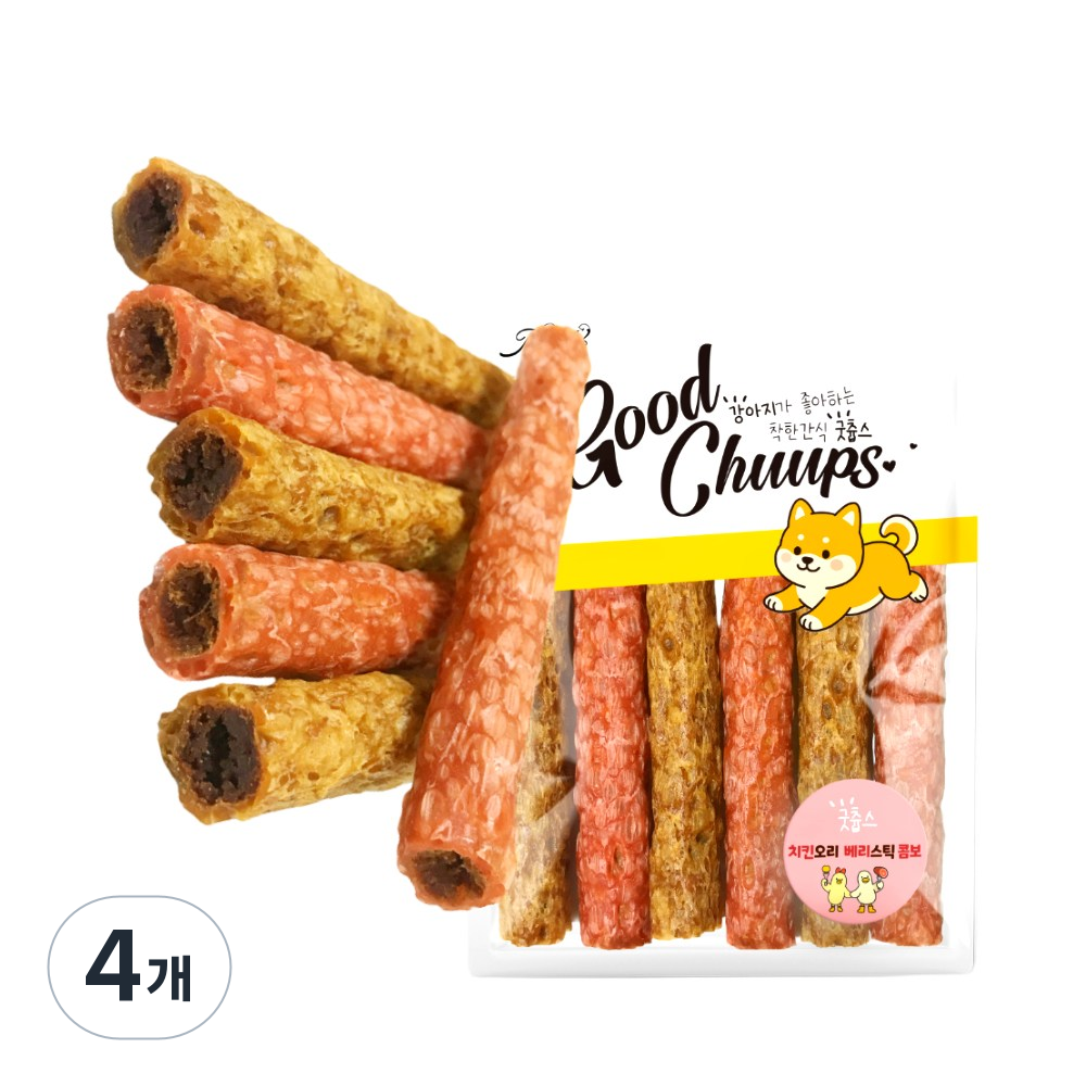 굿츕스 29 강아지간식 져키 훈련용간식 개껌 강아지껌 강아지항산화제 강아지보양식, 4개, 180g, 치킨베리스틱+오리베리스틱 20,510원