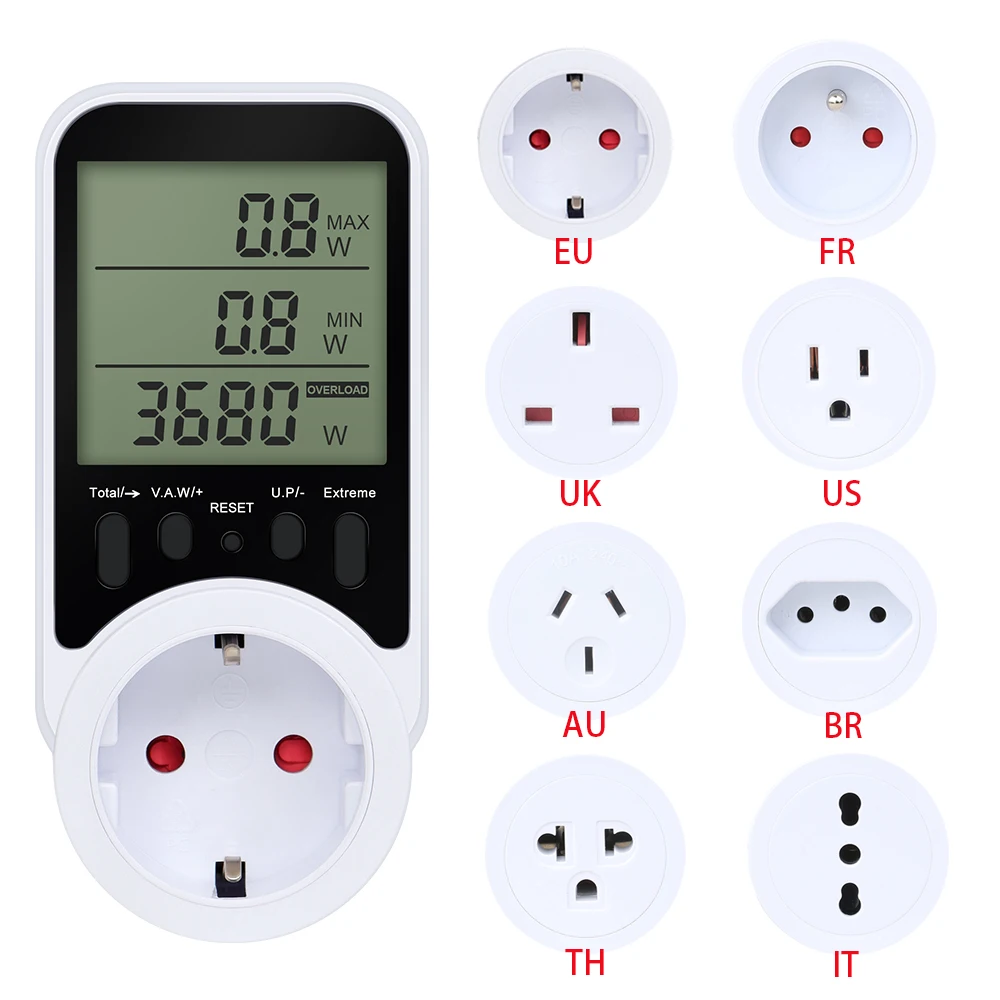 AC 전력계 전기 소비량 에너지 미터 플러그 소켓 디지털 분석기 모니터 EU/FR/US/UK 24,510원