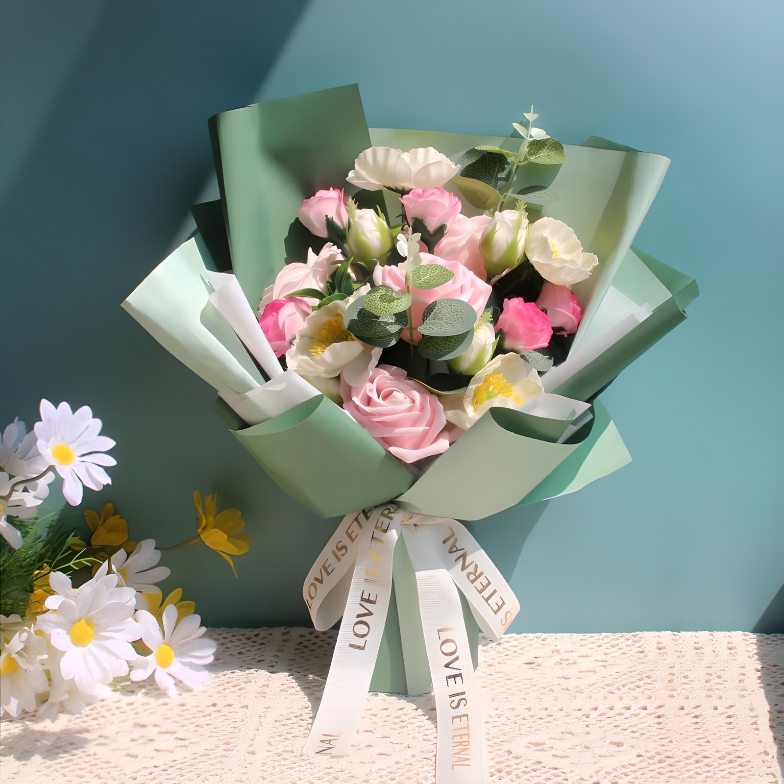 Zebeer 장미 비누 꽃다발 + 선물상자, 1개, 그린 로즈 21,900원