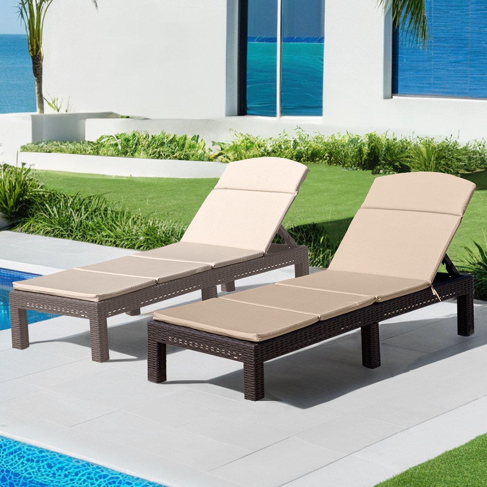 엔터 접이식 썬베드 2개+쿠션매트포함 라탄 해변 비치 리조트 수영장 선베드 야외용 카페 의자, 브라운 194,000원