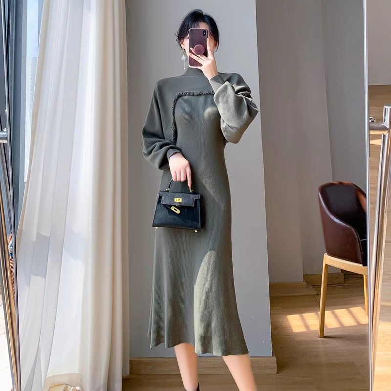 COSYEVNO 여성 니트 원피스 세트 슬림핏 패션 숙녀 긴팔 케이프+민소매 스웨터 롱스커트 투피스 26,900원