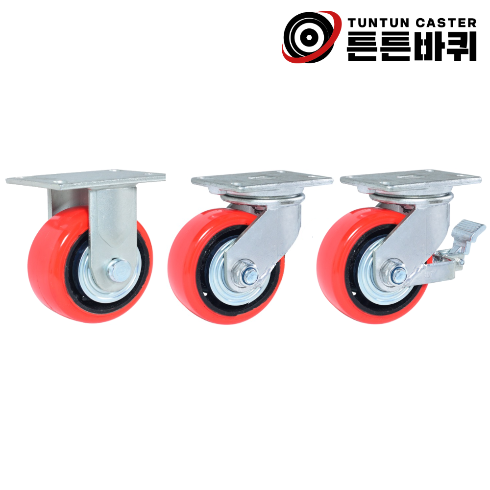 튼튼바퀴 단조 4인치 우레탄바퀴 고하중 고중량 산업용 공업용 캐스터 고정 회전 브레이크 운반구 공장 물류용 대형, 1개 44,100원