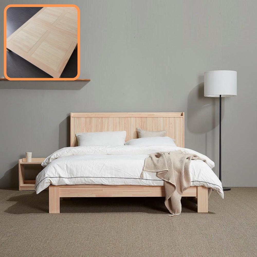 바르숲 고급무절 루바형 편백나무 통원목 평상형 침대 프레임, 베이지 1,088,000원