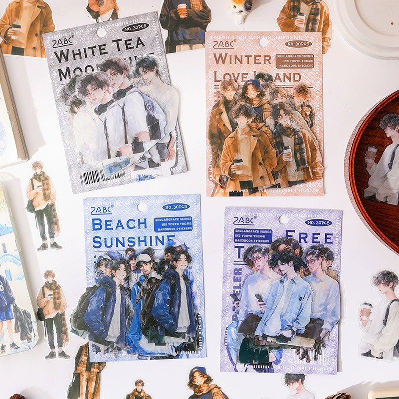 올리브파티 모멘트2 시리즈 소년 인물 빈티지 다꾸 감성 스티커 30매 세트, 1세트, 브라운+블루+화이트+퍼플 15,800원