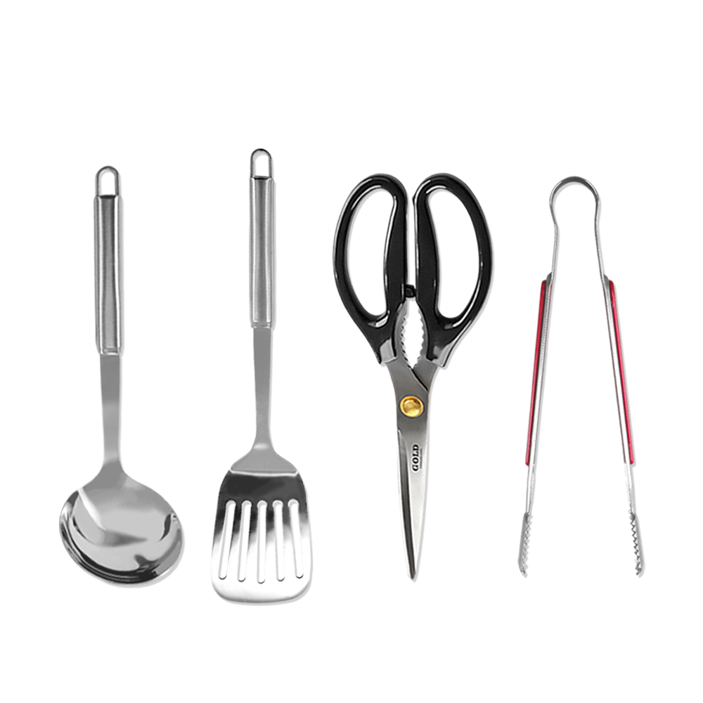 필수 조리도구 세트, 1세트, 스텐, 국자 + 집게 + 가위 + 뒤집개 16,900원