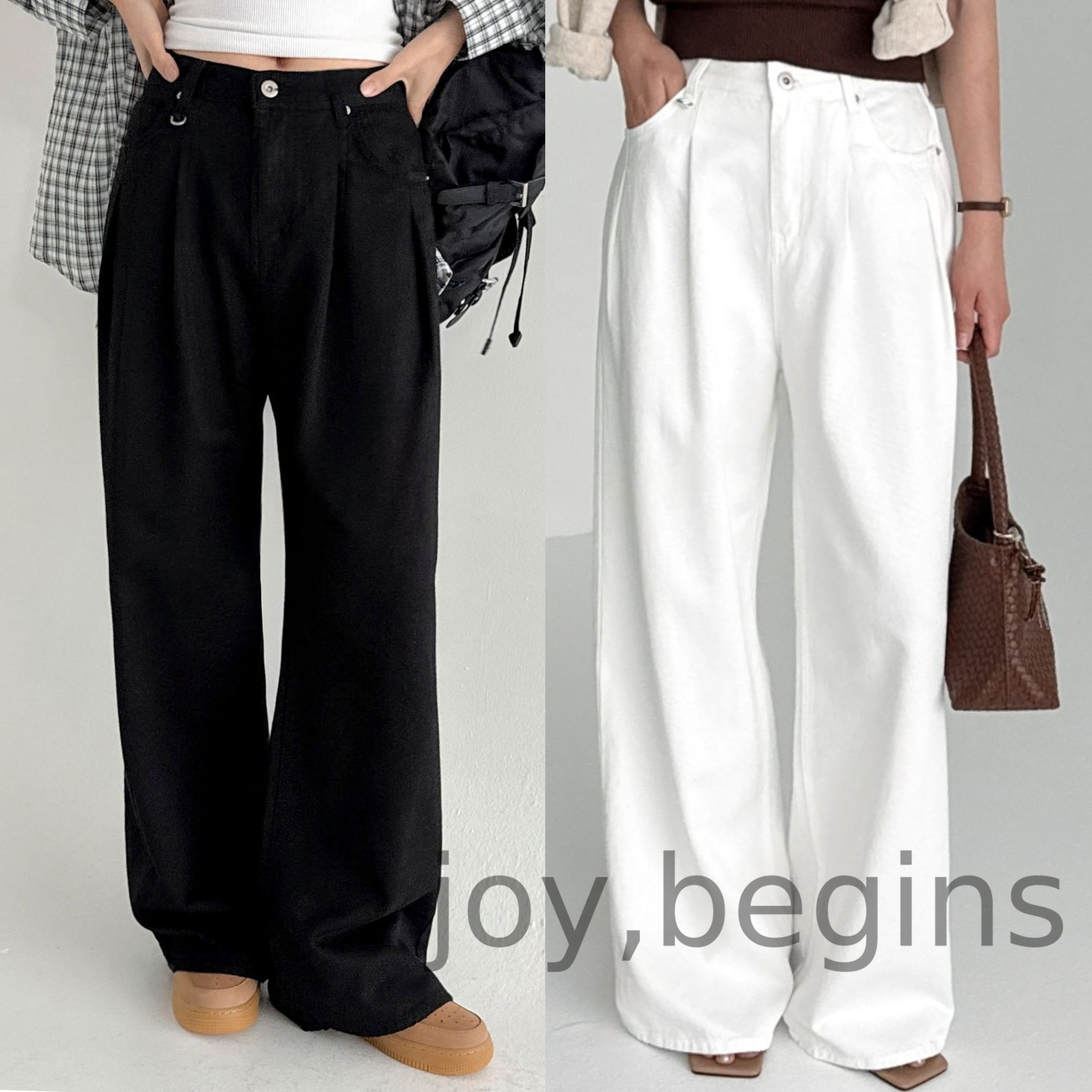 joy, begins - 딥 레이온 D링 주름 와이드팬츠 (2 Color) 41,000원