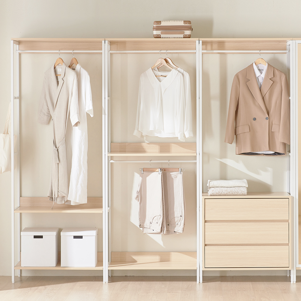 웰퍼니쳐 루미 시스템행거 드레스룸 1단 + 2단 행거형 + 3단 서랍형 세트 방문설치 331,000원