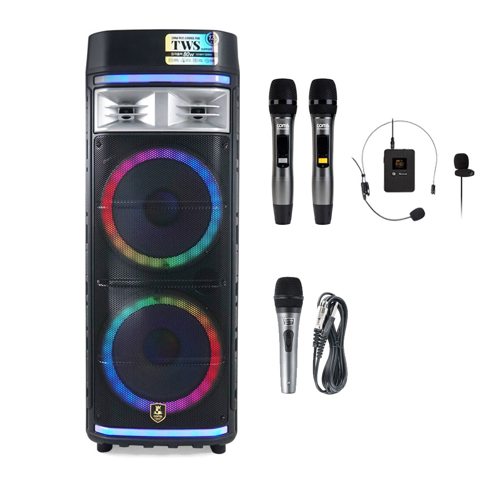 [컴스] 행사용 휴대용 블루투스 앰프 이동식 버스킹 앰프 스피커+무선마이크 노래방 CR500세트 435,500원