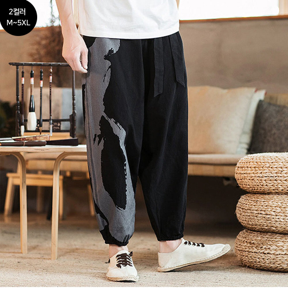 FANSYLI 남성 빅사이즈 루즈핏 밴딩 린넨 면마 무지 와이드 조거팬츠 배기팬츠 슬랙스 일자핏 통바지 여름 캐주얼 바지 데일리 2602JLL6006 29,120원