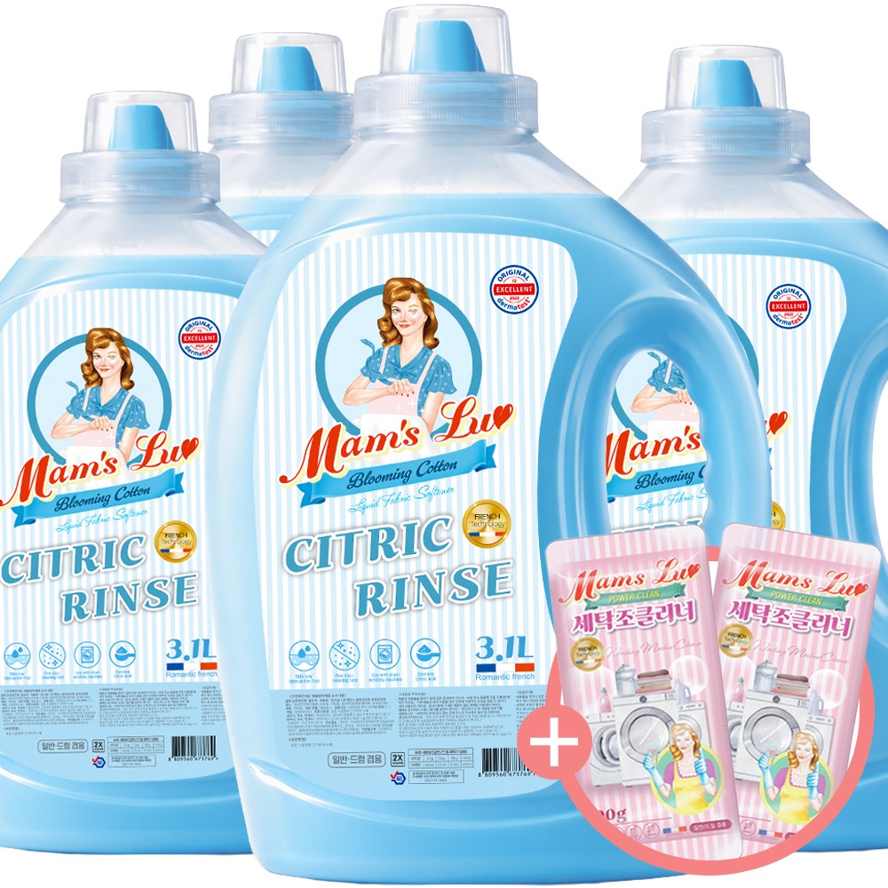 맘스럽 시트릭린스 3.1L x 4개  블루밍코튼 섬유유연제 구연산 실내건조 유연제 프랑스수입향 특대용량 9,980원