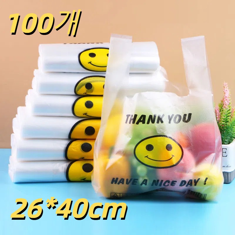 40000KM 스마일 비닐 쇼핑백 예쁜 포장 투명 내구성 봉투 8,990원
