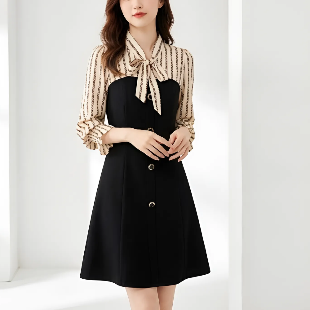 구디프 여성용 리본넥 투피스 디자인 하객 데이트 슬림핏 A라인 원피스 25,800원