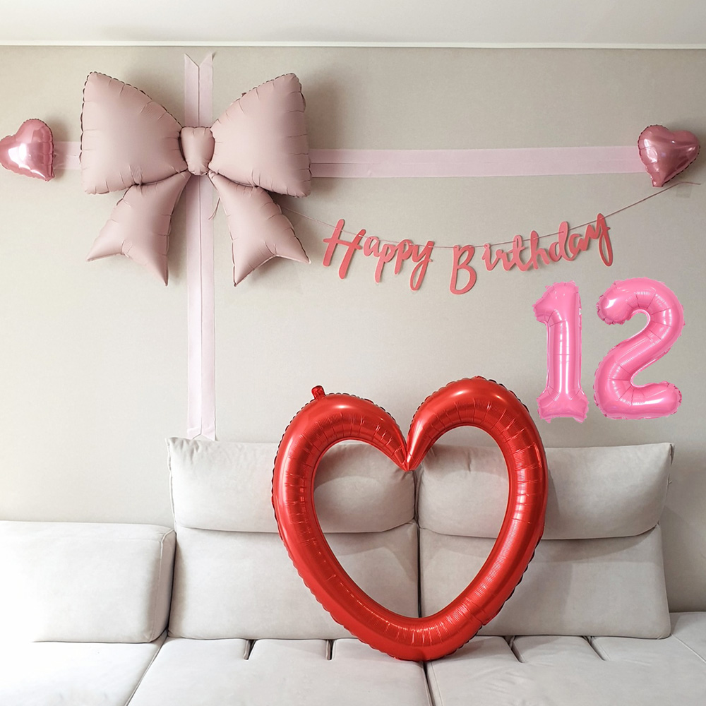 재미제이 대형 리본풍선 하트프레임 생일파티세트 선물상자컨셉 (핑크) 15,900원