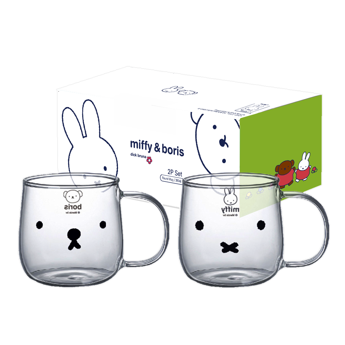 에지리 내열 유리 라운드 머그 380ml x 2종 세트, 미피, 보리스, 1세트 20,500원