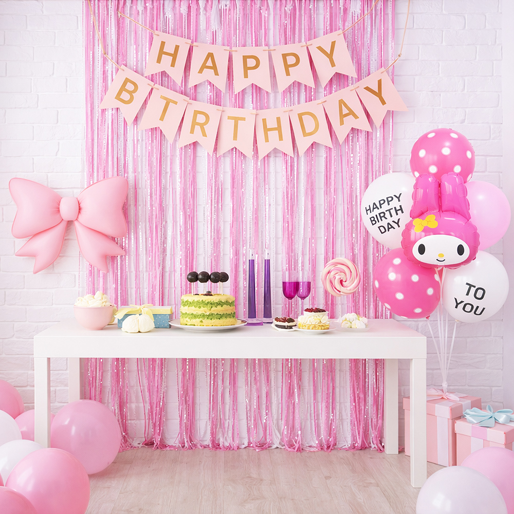 파티쇼 생일 파티 가랜드 + 커튼 + 풍선꽂이 세트, 도트로즈핑크마이멜로디, 1세트 21,300원
