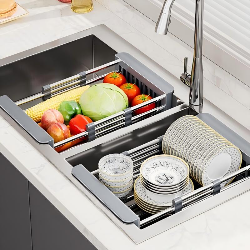 LY 스테인리스스틸 식기건조대 길이조절식 싱크대거치대 과일야채세척, 1개, 회색 신축 설거지건조대, 1단 10,880원