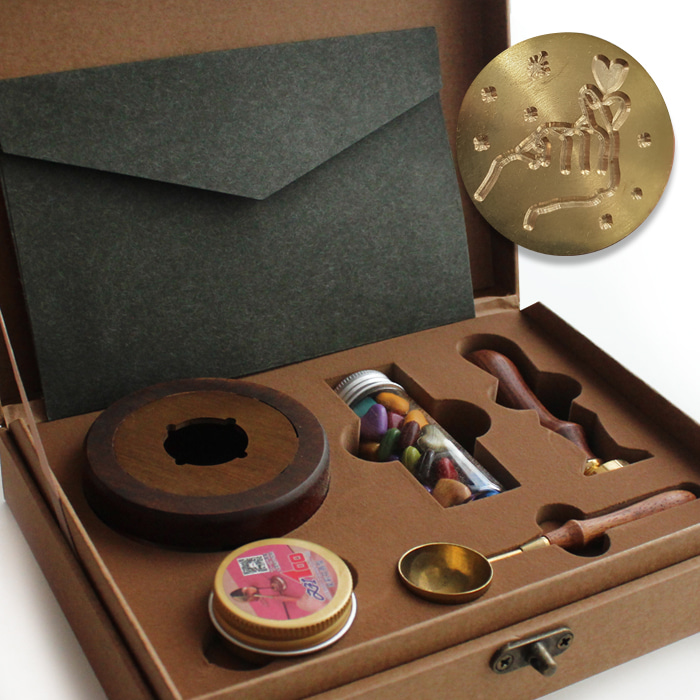 프리미엄 밀납도장 스타일 왁스 실링 스탬프 인장 세트(손가락하트), 단품 60,000원