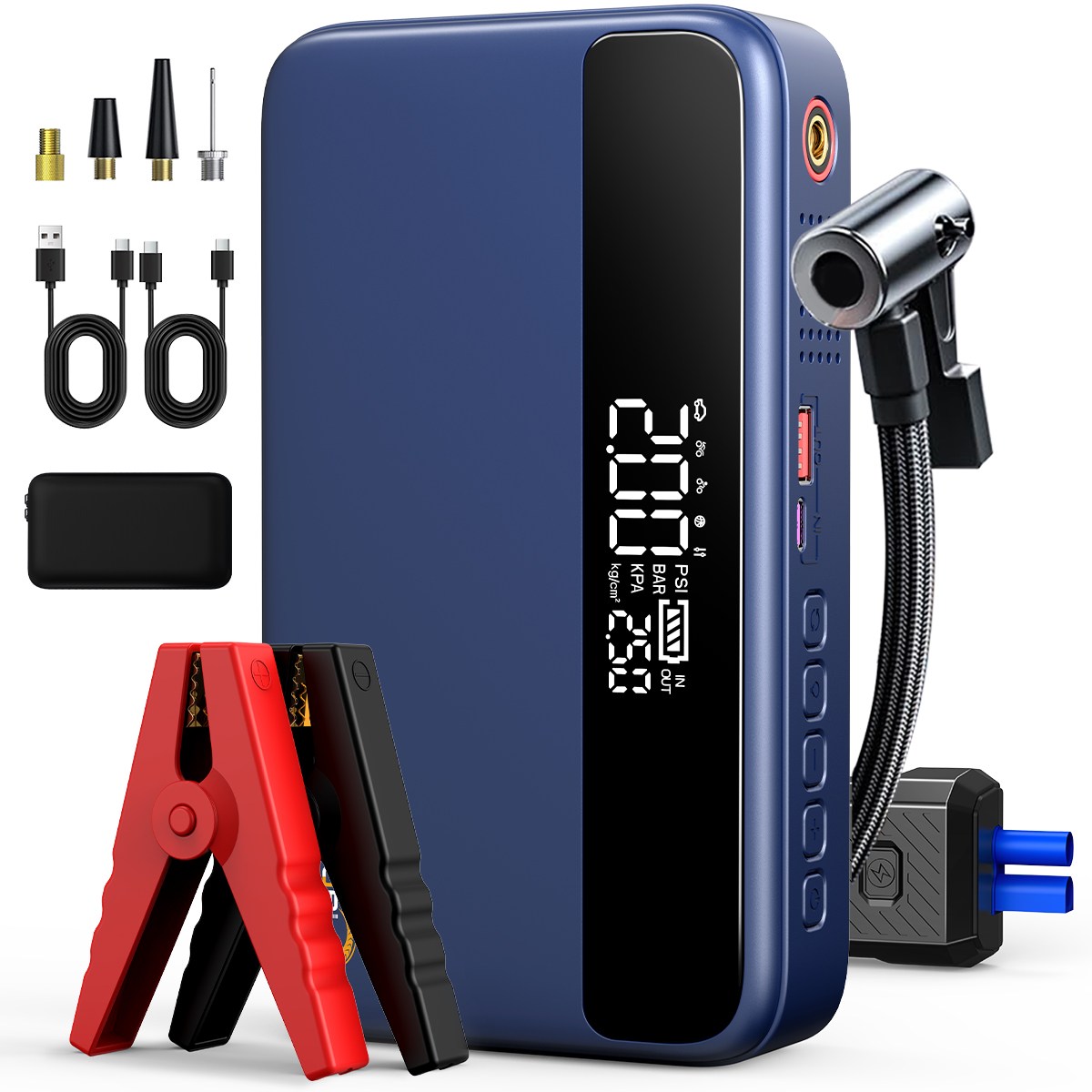 BIUBLE 자동차 시동 점프스티터 에어펌프 3000A PD65W 양방향 고속 충전 대용량 보조배터리 스마트 점프케이블 보관백, 12400mAh, 1개 99,900원