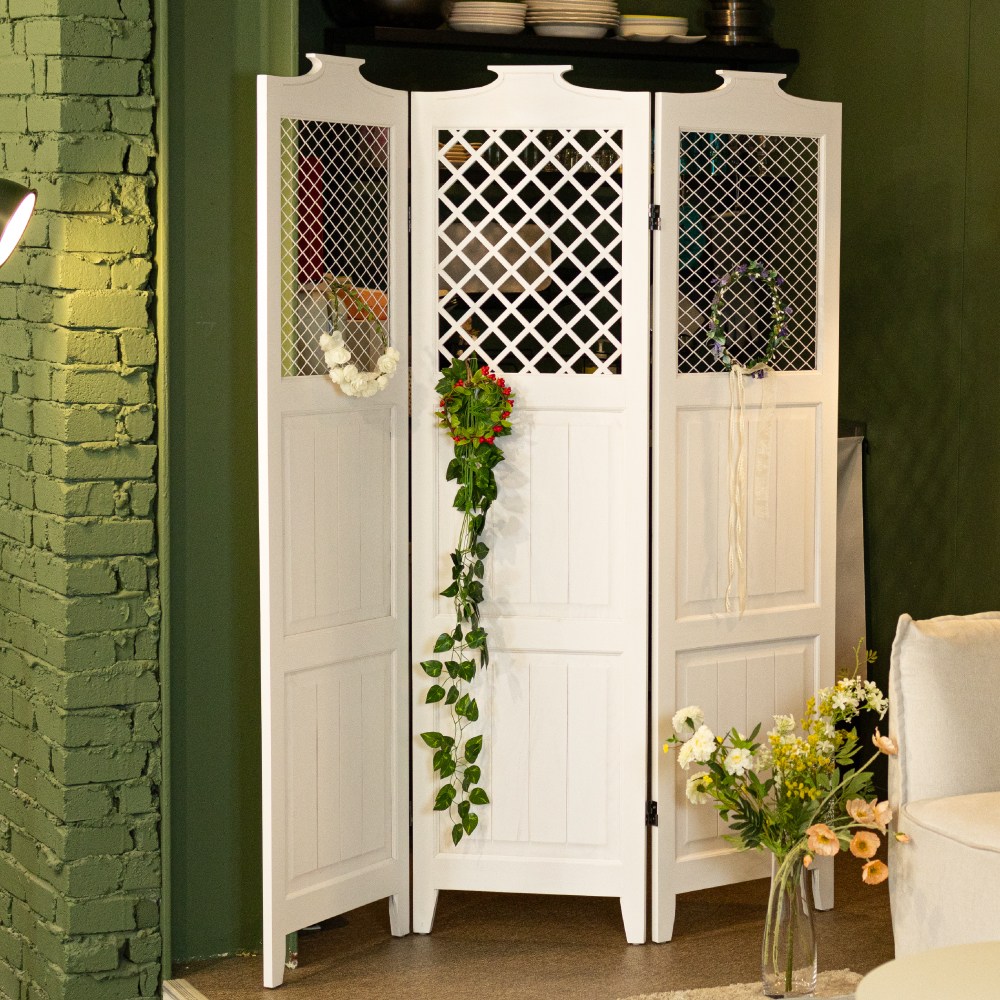 디모토 유럽 빈티지 프렌치하임 철망 3단 파티션 원목 인테리어 가림막 156,900원