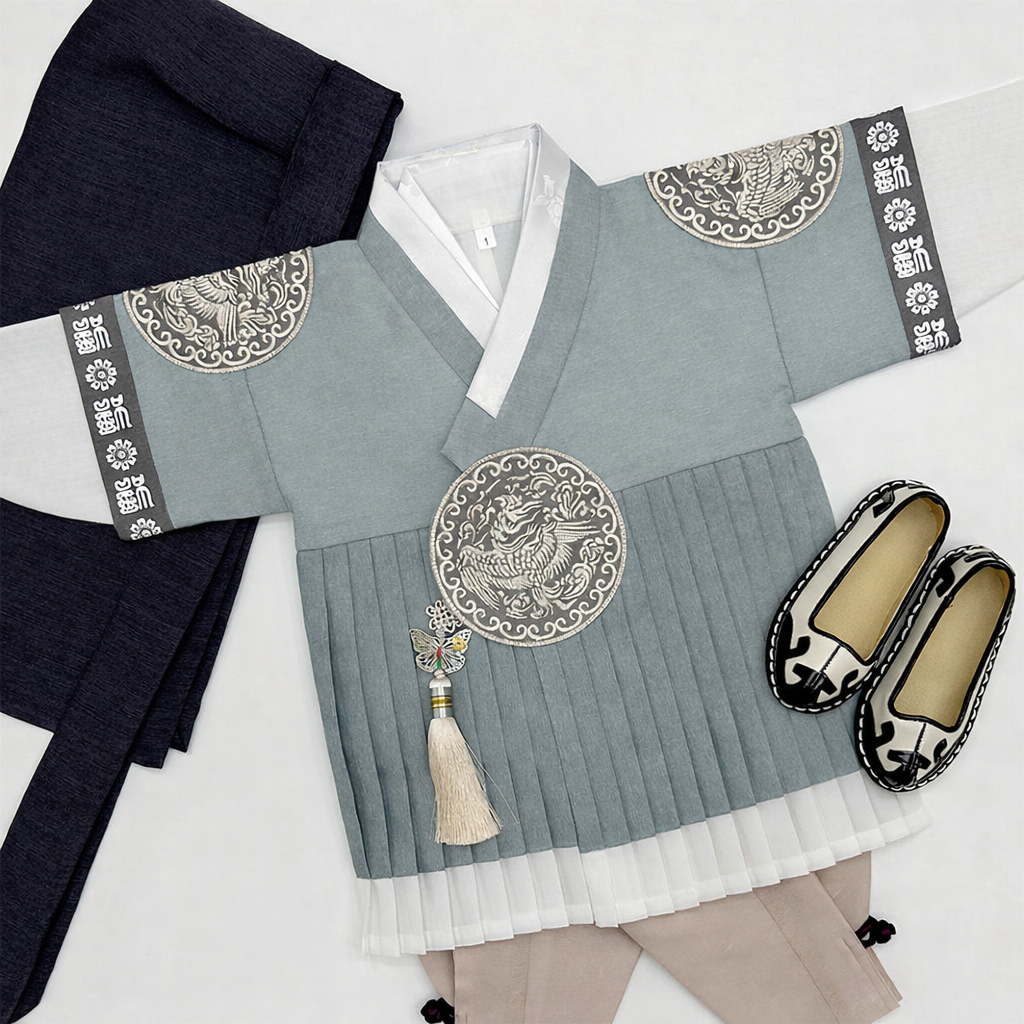 하늘빛 주름철릭 아동 남아한복 (1세-8호) 어린이 돌한복 백일한복 아기 135,000원