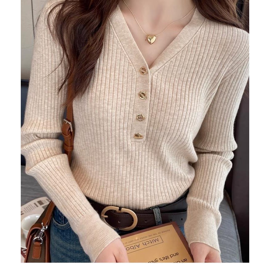 여성 슬림핏 브이넥 골지 니트 16,900원