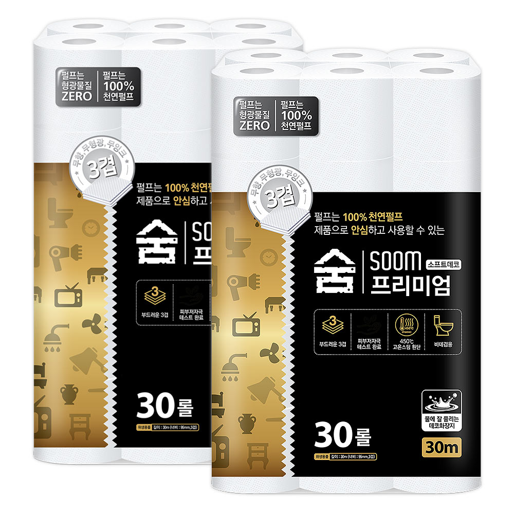 숨 프리미엄 블랙 3겹 30m x 2팩, 30m, 30개입, 2개 21,990원