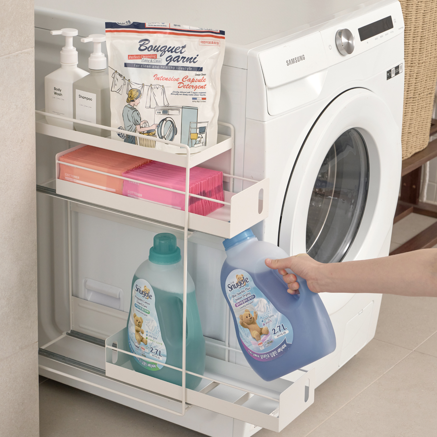 코드리빙 무타공 슬림핏 다용도 정리대 선반 3단, 화이트 45,340원