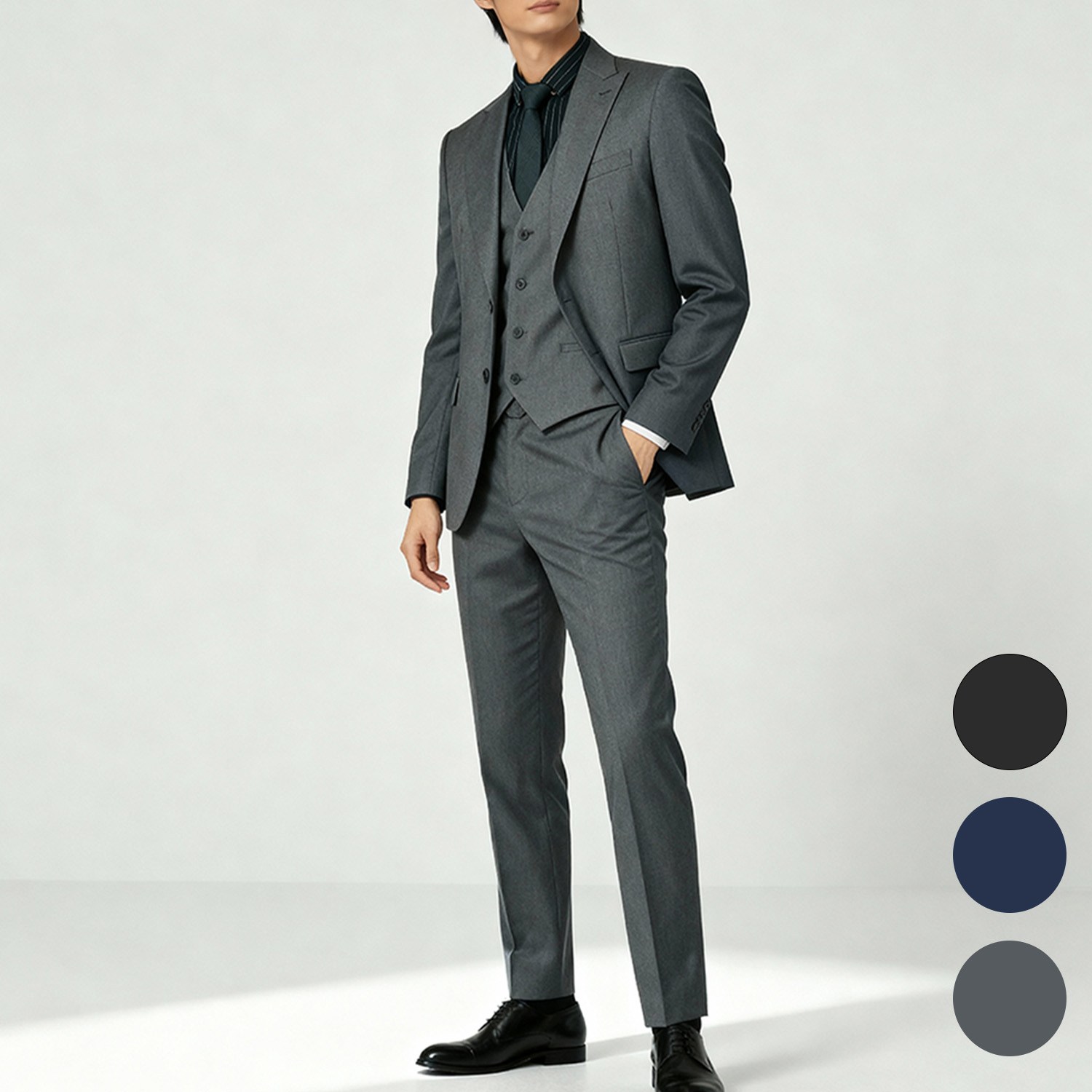 Cloudstyle 프리미엄 3피스 고중량 슬림핏 정장 세트 탄탄한 수트 (자켓+베스트+팬츠) 128,900원