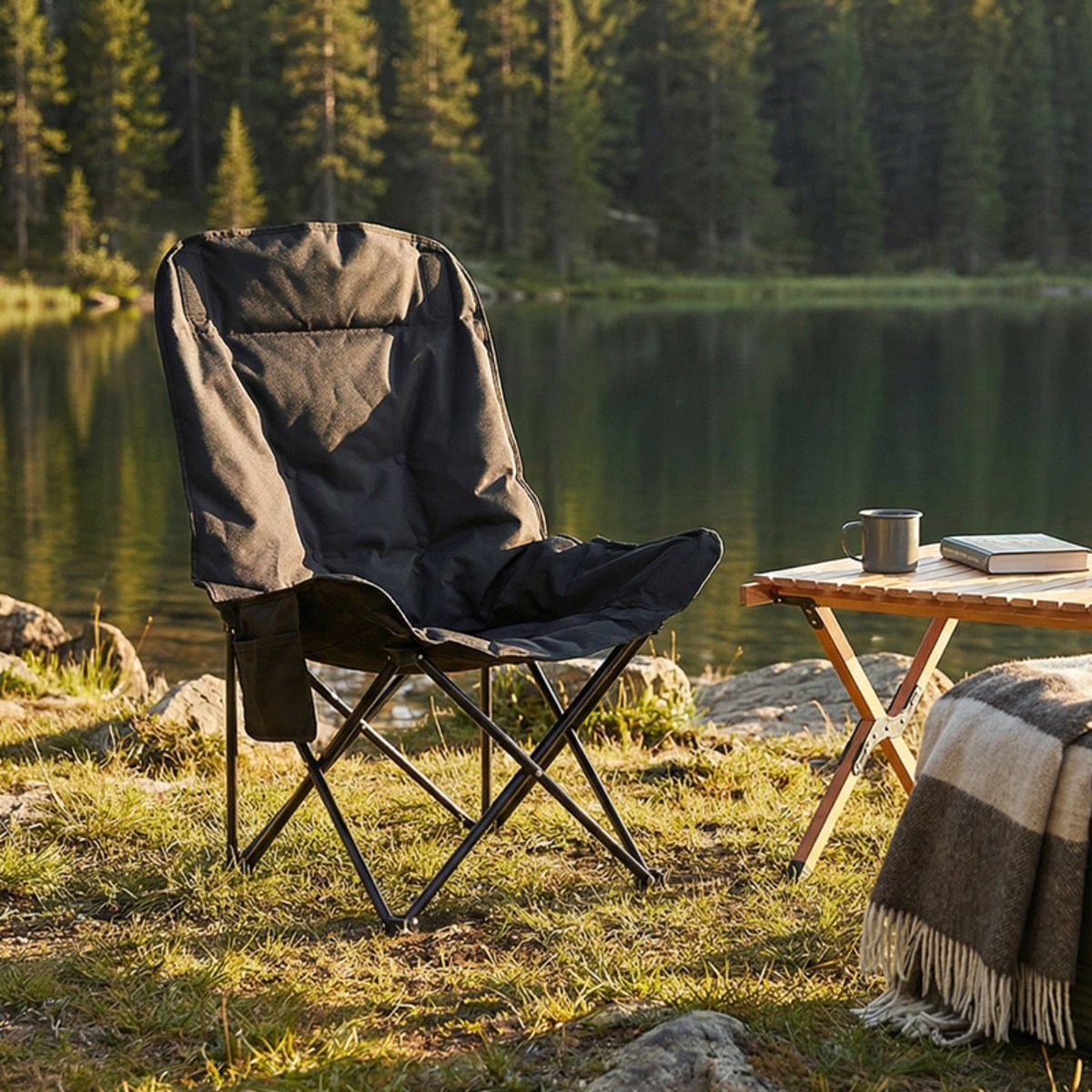 1+1 쿠션 캠핑 의자 접이식 초경량 릴렉스 체어 낚시 피크닉 편안한 앉은 자세, 검은색, 2개 42,000원