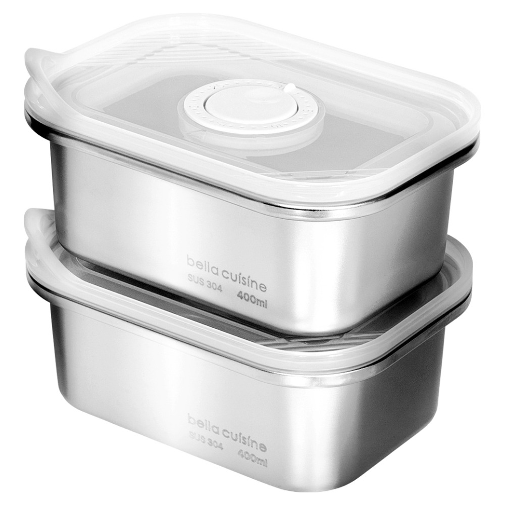 벨라쿠진 냉장 냉동 스텐 직사각 밀폐용기, 2개, 400ml 16,900원