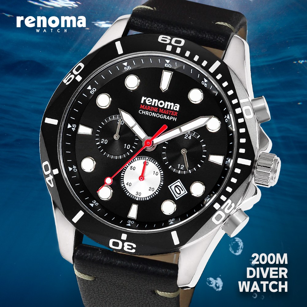 renoma 레노마 마린마스터 200m 사파이어글라스 방수 남성 스티치 가죽시계 RE2304-1 138,000원