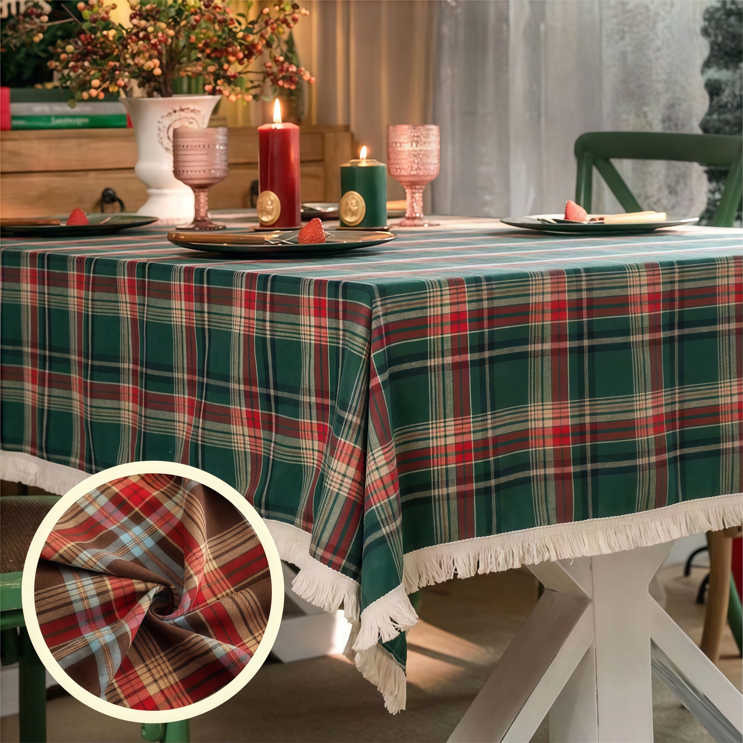 Sunnytrip 크리스마스 체크 테이블보 식탁보 연말 홈파티 다양한사이즈, 90x150cm 14,760원