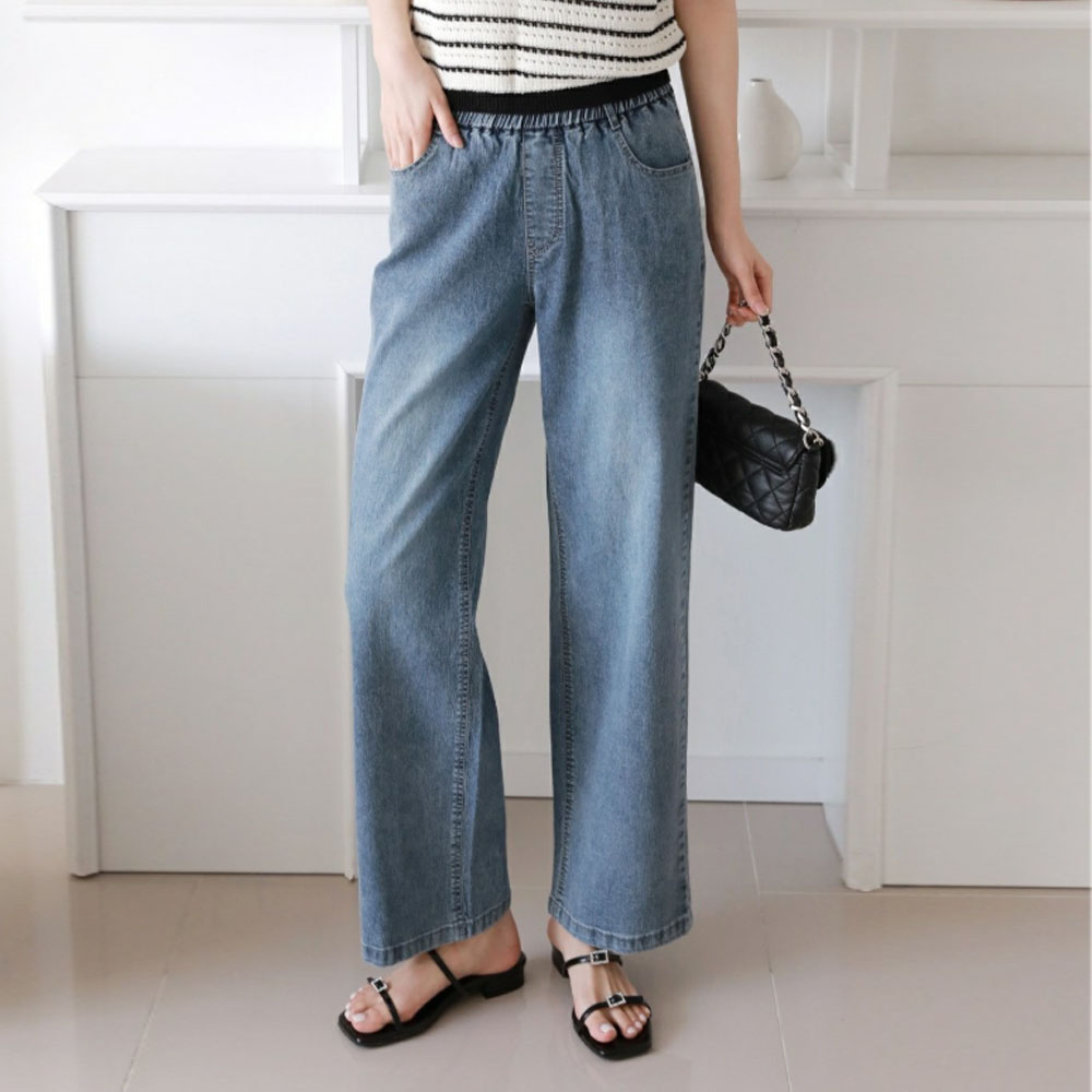 여성용 밴딩 청바지 일자 와이드 봄 여름 데님 일자핏 팬츠 하체커버 빅사이즈까지 25,900원