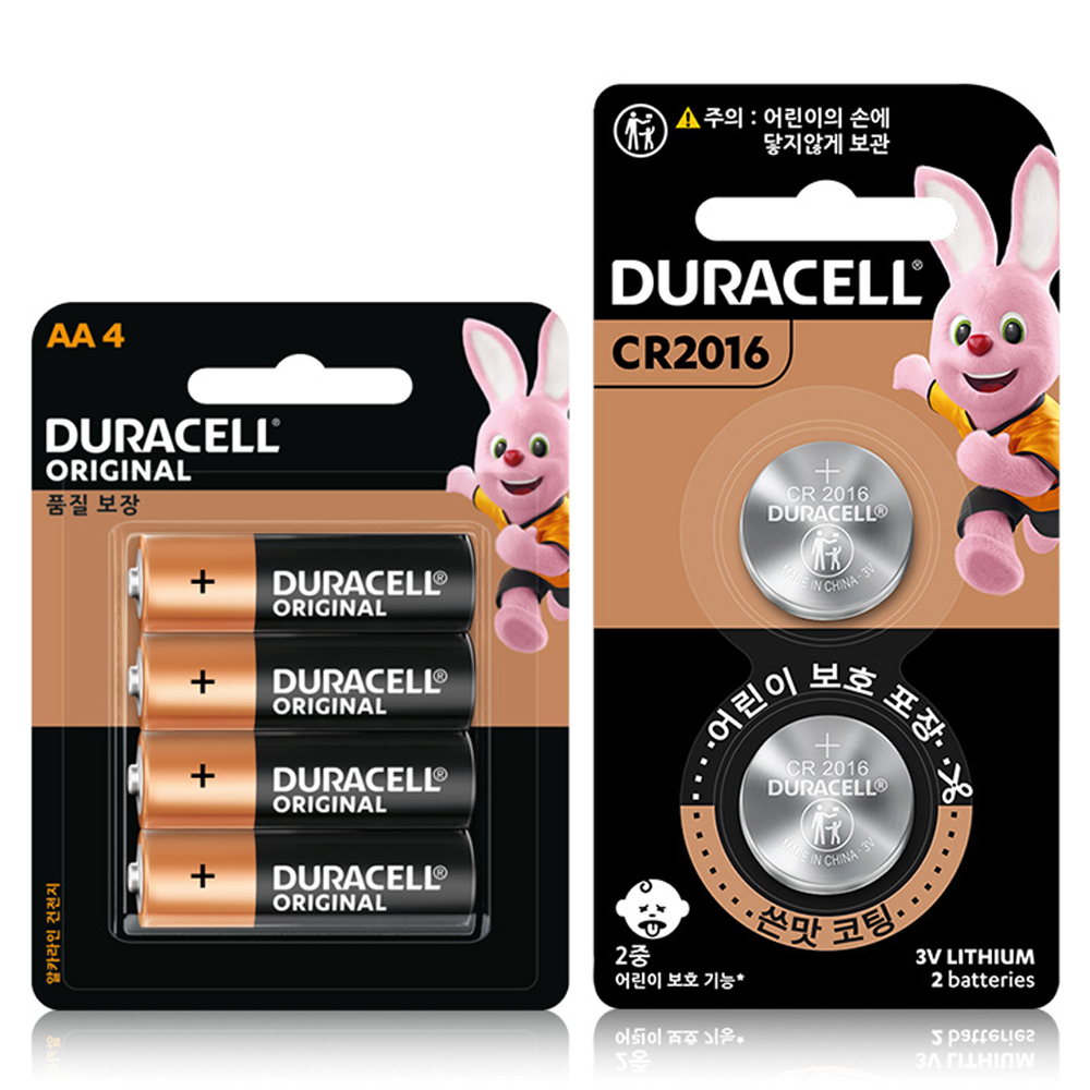듀라셀 알카라인 건전지 AA 4p + CR2016 2p 세트 5,280원