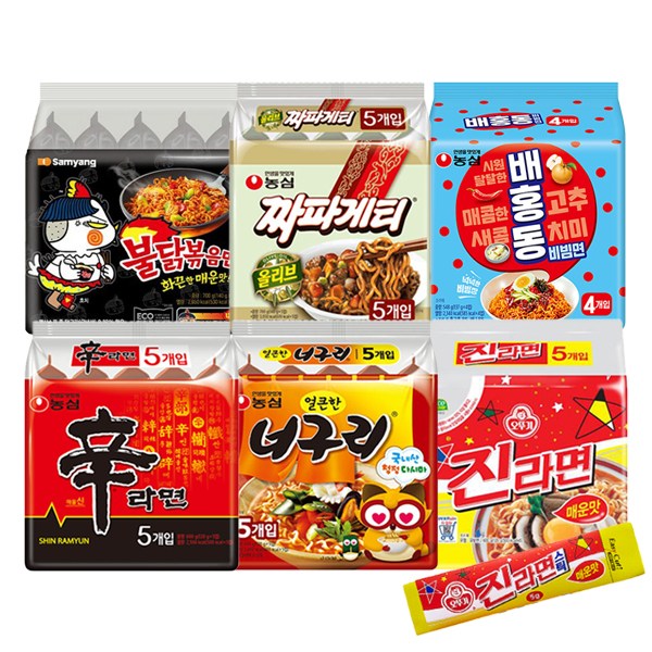 농심 삼양 팔도 멀티라면 신라면5입+너구리매운맛5입+짜파5입+진라면매운맛5입+불닭5입+배홍동4입+틈새라면스프1 31,900원