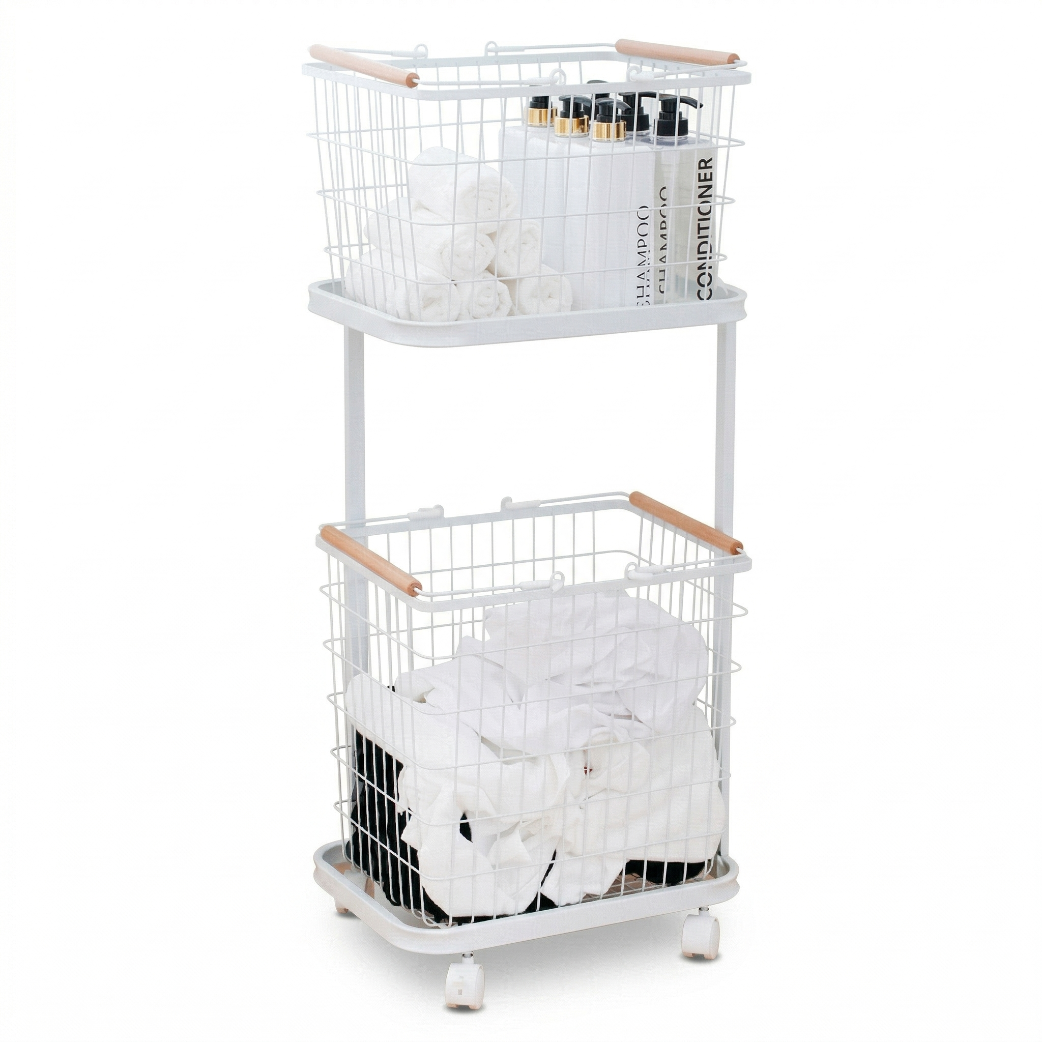 친절한마이쮸 이동식 2단 철제 빨래 바구니 대용량 빨래통 런드리 트롤리 세탁바구니 38,900원