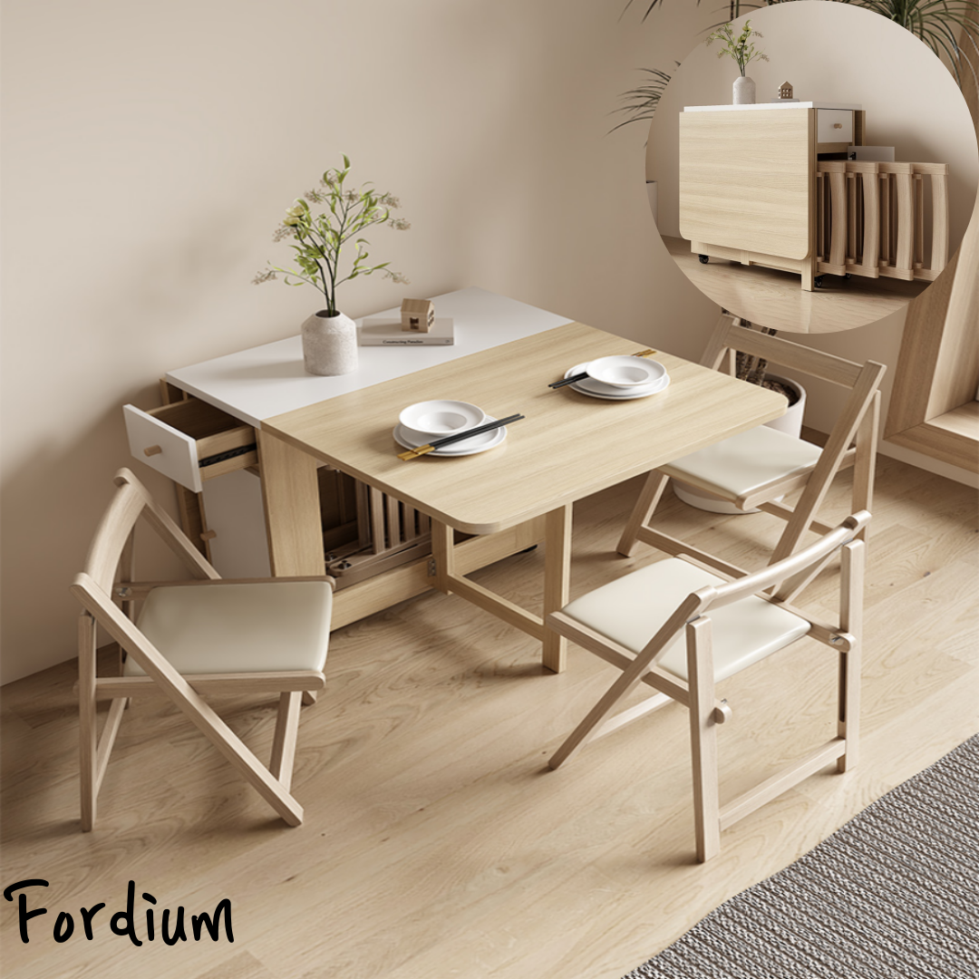 폴디움 공간활용 이동식 확장형 다이닝 접이식 식탁, 4인용, 화이트 439,000원