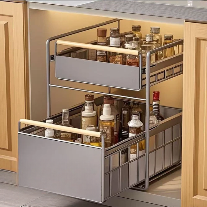 OnB 슬라이드 2단 주방 수납 선반 대용량 와이드형, 그레이(Gray) 39,500원