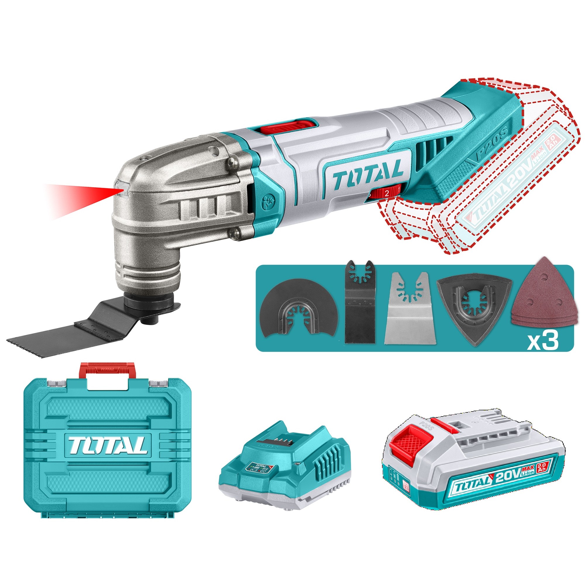 토탈전동 TOTAL 20V 무선 멀티커터 세트 배터리 충전기  TMLI20228 목공 금속 철거 작업 멀티툴 홈DIY 리모델링 6단속도 리튬이온 전문가용 현장용 99,000원