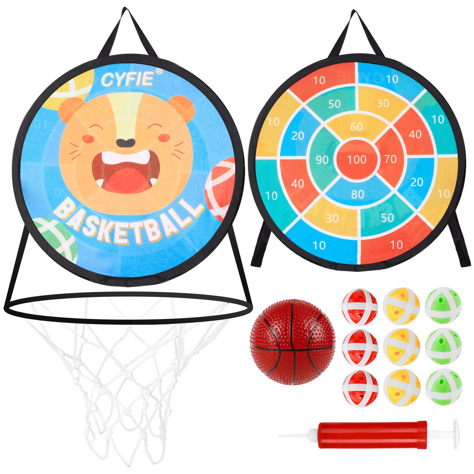 찍찍이 안전다트 양면 다트 놀이 게임 미니 농구대 벨크로볼 펌프 포함 혼합색상, 1세트, 푸른 16,800원